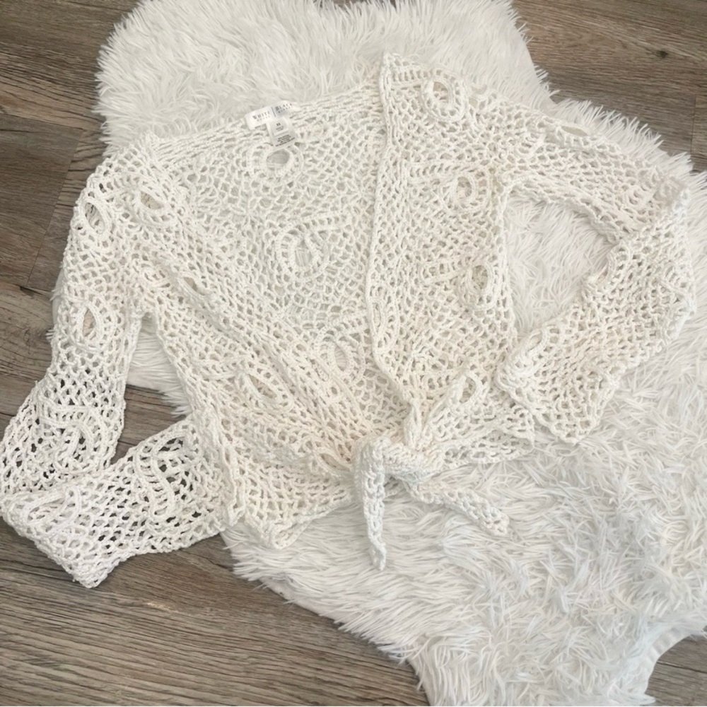White House Black Market Crochet Tie Front Cardigan XS Coastal Cowgirl Beach